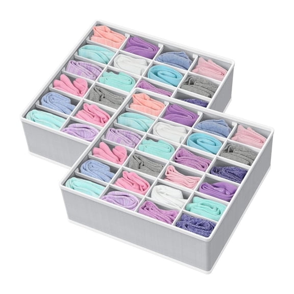 2-Pack Fabric Storage Box with Lid, 24-Cell Closet Organizer for Clothes, 12.6x12.6x3.9in Foldable Storage Bins with Handles for Shelf, Under Bed, Home Organization (2 Bins, Color as Shown)