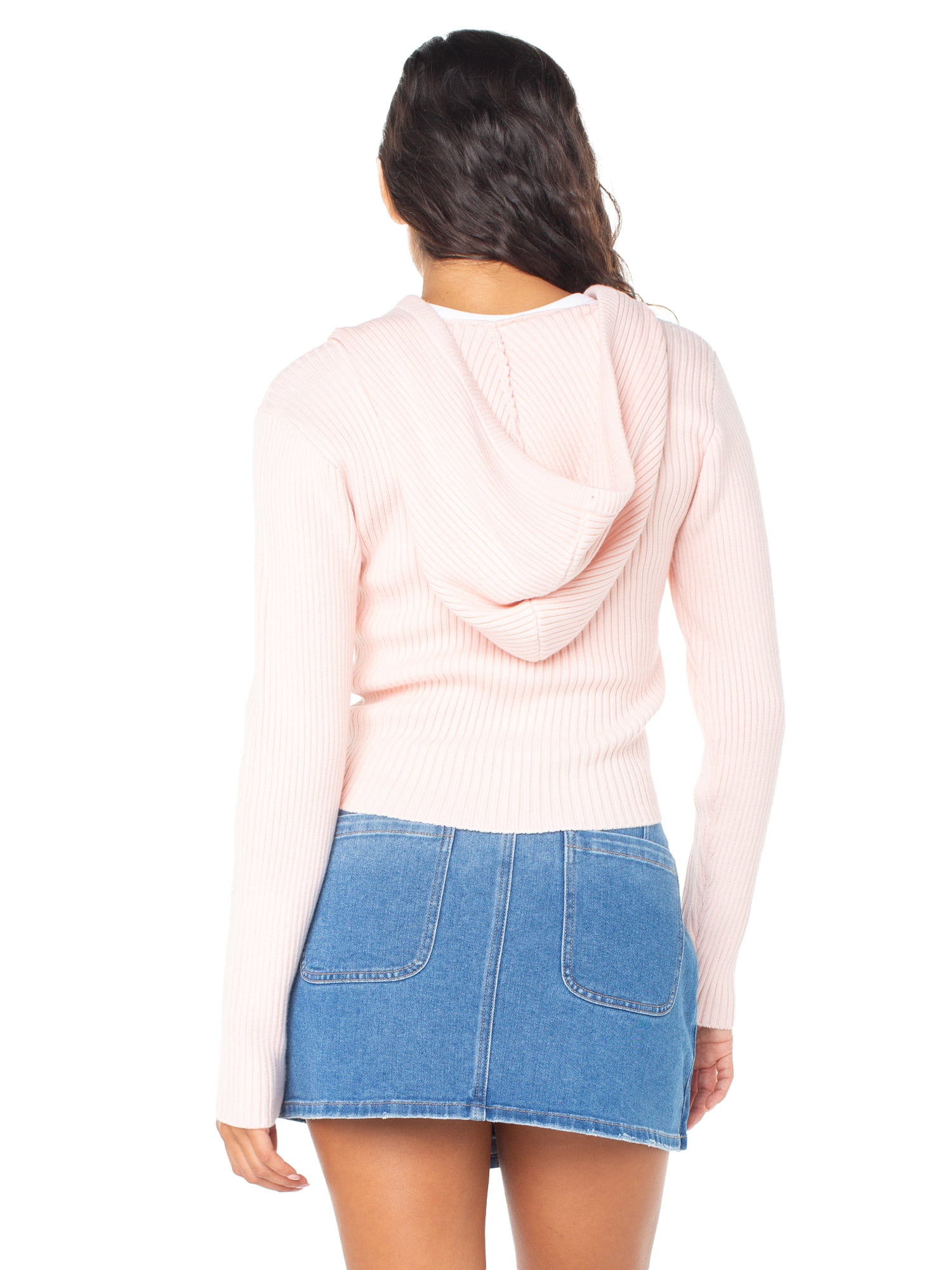 Celebrity Pink Zip Front Ribbed Sweater Hoodie, Women's