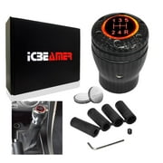 ICBEAMER 100% Real Carbon Fiber Shift Knob Red LED Light Top Glow, Fit Buttonless Automatic & 4, 5, 6 Speed Manual Transmission Interior Car Gear Lever Stick Shift Racing Style [Battery Included]