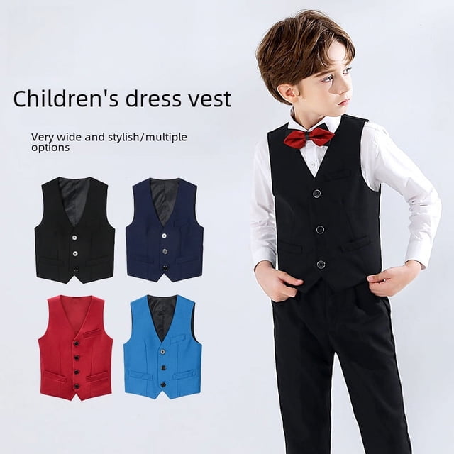 Chaleco de traje informal para niños, chaleco negro de estilo universitario para niños, ropa de clase, chaleco para niños pequeños, conjunto de Color sólido