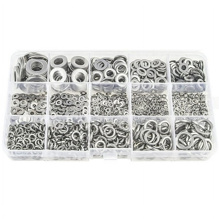 

304 Stainless Steel Flat Washer and Lock Washer Assortment Set(700 Pieces 8 Sizes) - M2 M2.5 M3 M5 M6 M8 M10