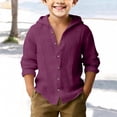 thumbnail image 2 of EnJoCho Boys Linen Shirts Button Up Cotton School Hooded Shirt Kids Long Sleeve Lightweight Summer Beach Boho Tee Tops, 2 of 4