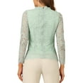 thumbnail image 4 of INSPIRE CHIC Women's Lace Top Long Sleeve Ruffled Neck Peplum Hem Floral Dressy Blouse M Pea Green, 4 of 8