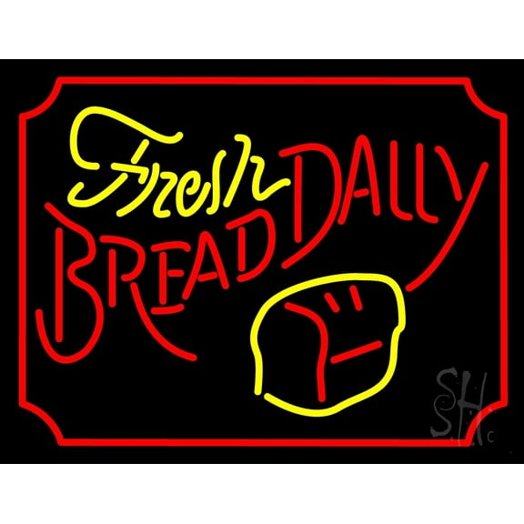 Fresh Bread Daily LED Neon Sign 24 x 31 - inches, Black Square Cut Acrylic Backing, with Dimmer - Bright and Premium built indoor LED Neon Sign for restaurant window and interior decor.