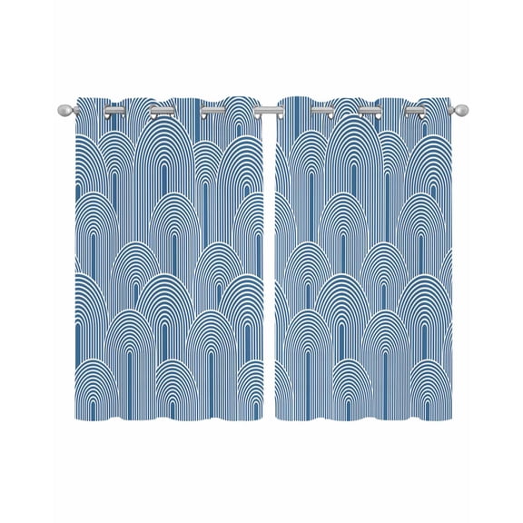 Navy Blue Ombre Sheer Curtains 54 Inch Length 2 Panels Set for Living Room/Bedroom, Farmhouse Stripes Modern Abstract Art Kitchen Curtains Grommet Semi-Sheer Curtains Window Treatments 42"x54"x2