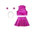 thumbnail image 4 of Runhomal Kids Girls 3Pcs Space Alien Costume Outfits Metallic Crop Tops with Skirts And Headwear Set Rose Red 14, 4 of 6
