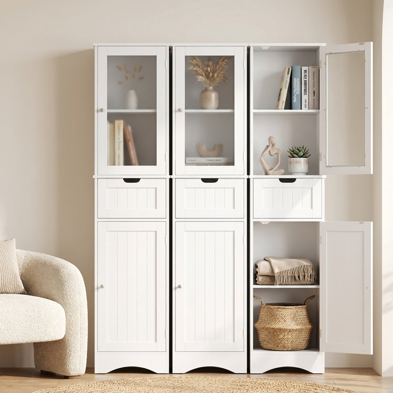 Vebreda Freestanding Bathroom Storage Cabinet, Tall Floor Storage Cabinet with 2 Doors and 1 Drawer for Bathroom, Fit Anywhere You Need