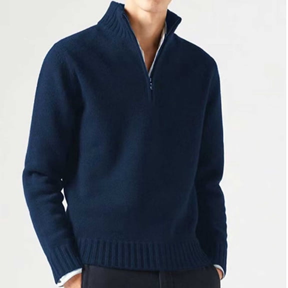 Big and Tall Sweaters for Men Solid Color Trendy Long Sleeve Crew Neck Quarter Zip Sweatshirts Casual Loose Fit Winter Soft Warm Knit Pullover Tops BU1 L