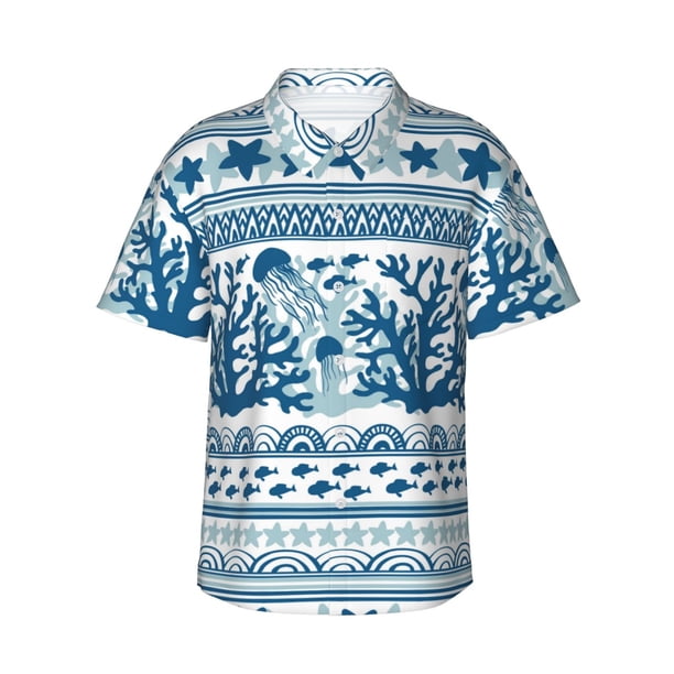 Balery Sea Underwater Jellyfish Camisas hawaianas de manga corta para hombre, camisas playeras de corte holgado, camisas de vacaciones con botones,XX-Large