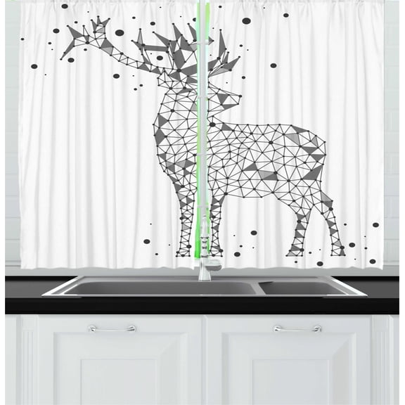 Deer Hunting Curtains 2 Panels Set, Polygonal Look Wild Animal with Horns Hipster Print, Window Drapes for Living Room Bedroom, 55"W X 39"L,Dimgray Pale Taupe and Charcoal Grey, by Ambesonne