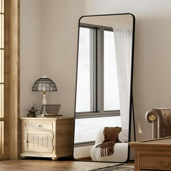 Lumora 66"x 23.25" Rectangular Full Length Mirror with Round Edge Floor Mirror With Aluminum Alloy Frame,Black