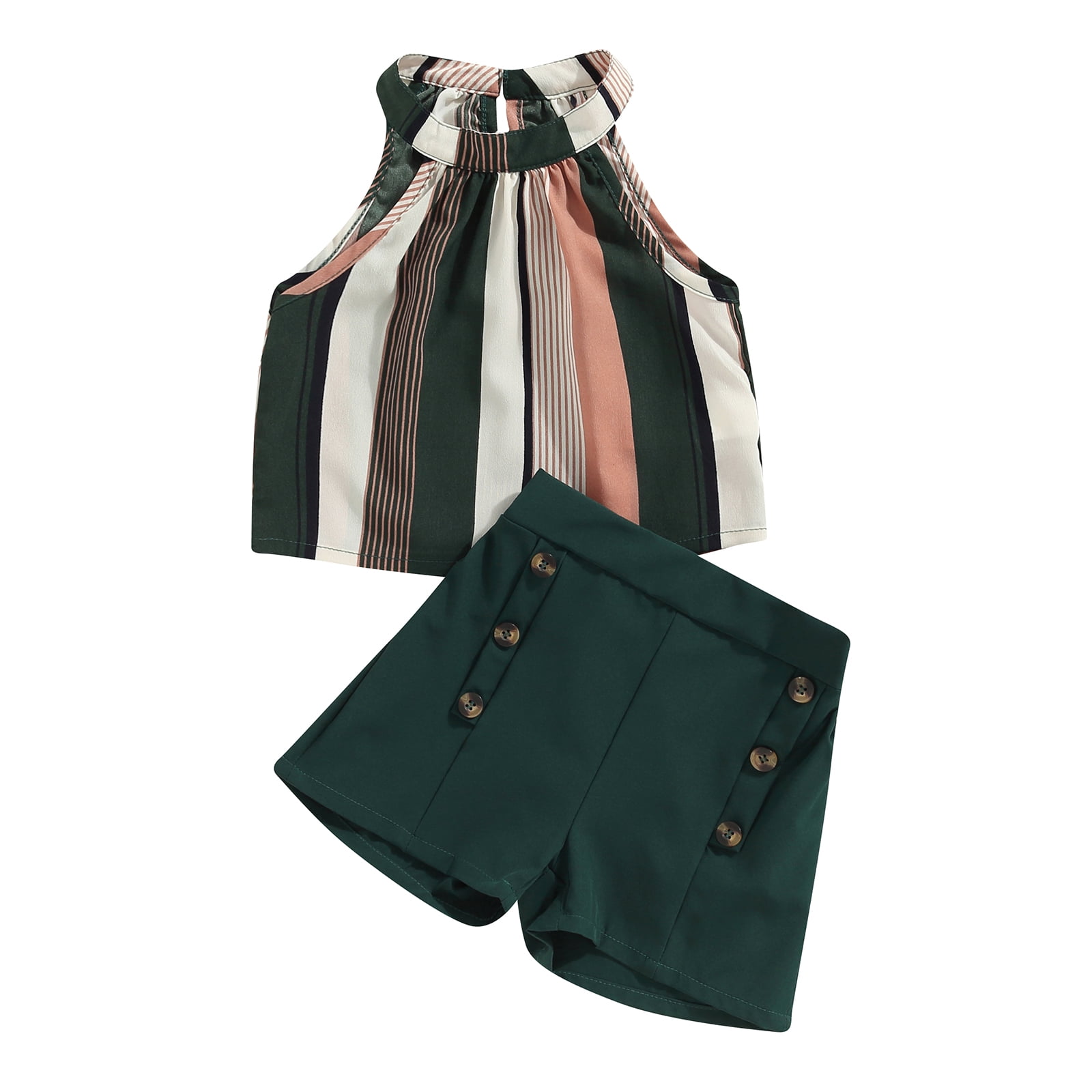 Baby Girl Summer Shorts Outfits Sleeveless Striped Print Halter Tank