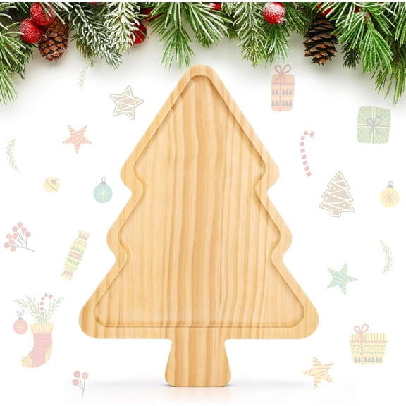 Christmas Serving Dishes,Wooden Tray,Christmas Tree Shaped Sushi Serving Tray Sashimi Plate Snack Dessert Candy Dish(11"x7.86")