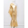thumbnail image 5 of DPOIS Girl's One Shoulder Metallic Shiny Bell-Bottom Dance Jumpsuit Gold 10, 5 of 7
