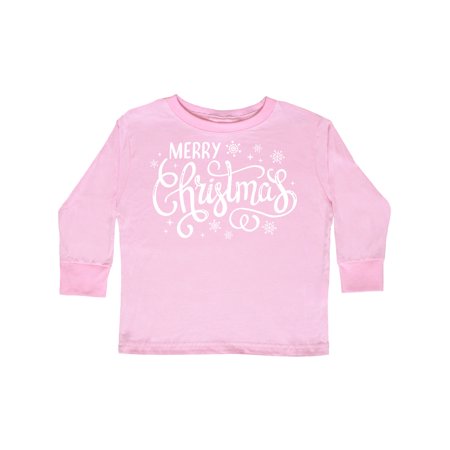 

Inktastic Merry Christmas Hand Lettering with Snowflakes in White Gift Toddler Boy or Toddler Girl Long Sleeve T-Shirt