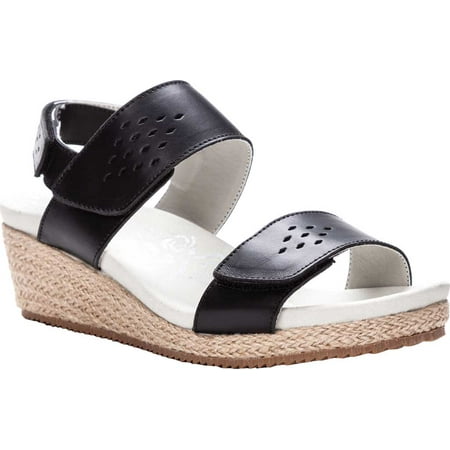 

Women s Propet Madrid Espadrille Wedge Sandal Black Waxed Leather 6 2E