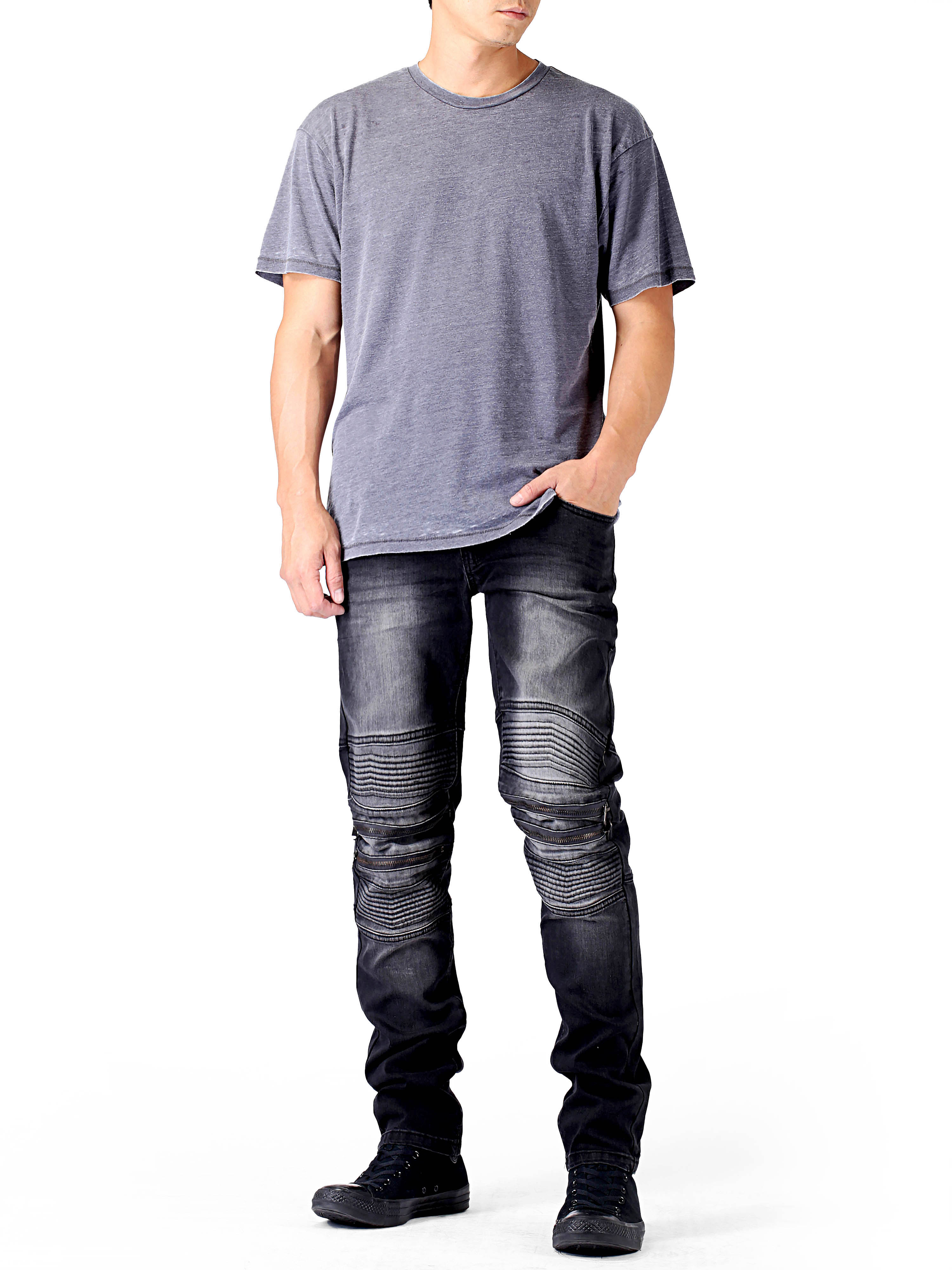 Ma Croix Mens Distressed Skinny Fit Denim Jeans with Zipper Pocket - image 2 of 6
