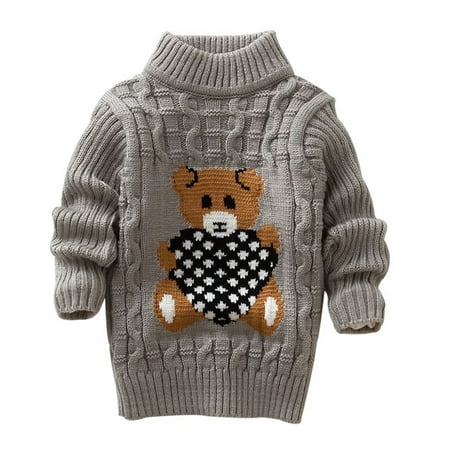 

Journey Kid s Winter Sweater for Boy Girl Cartoon Bear Knitted Low Collar Pullover Tops(Gray 100cm)