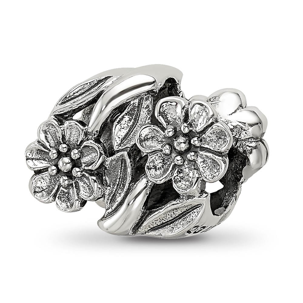 The Black Bow Sterling Silver Antiqued Double Flower Bead Charm