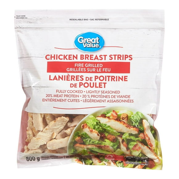 Great Value Fire Grilled Chicken Breast Strips, 800 g