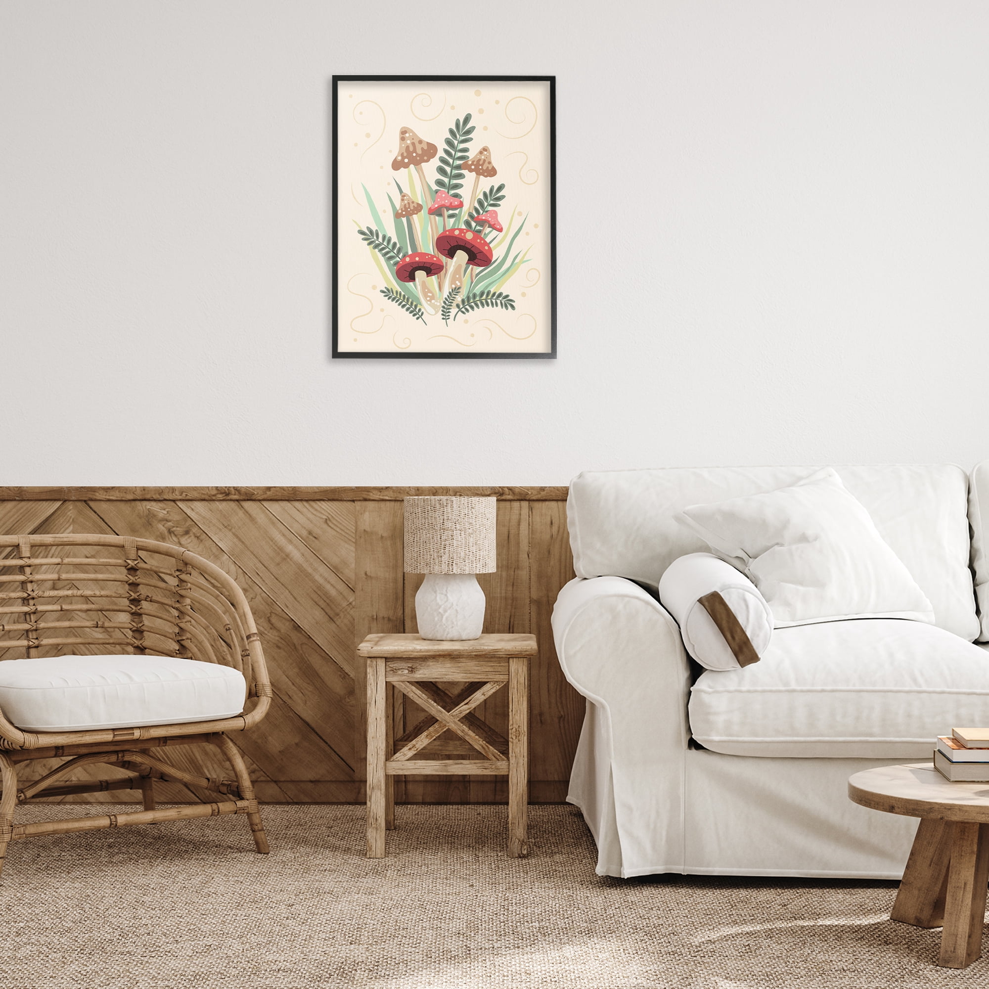 Stupell Industries Mushrooms & Swirl Pattern Botanical & Floral Painting Black Framed Art Print Wall Art, 24 x 30