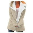 thumbnail image 2 of Womens Fleece Jacket Faux Fur Sherpa Lined Warm Coat Lapel Button Down Long Sleevejackets Fuzzy Winter Coats Outwear Beige M, 2 of 7