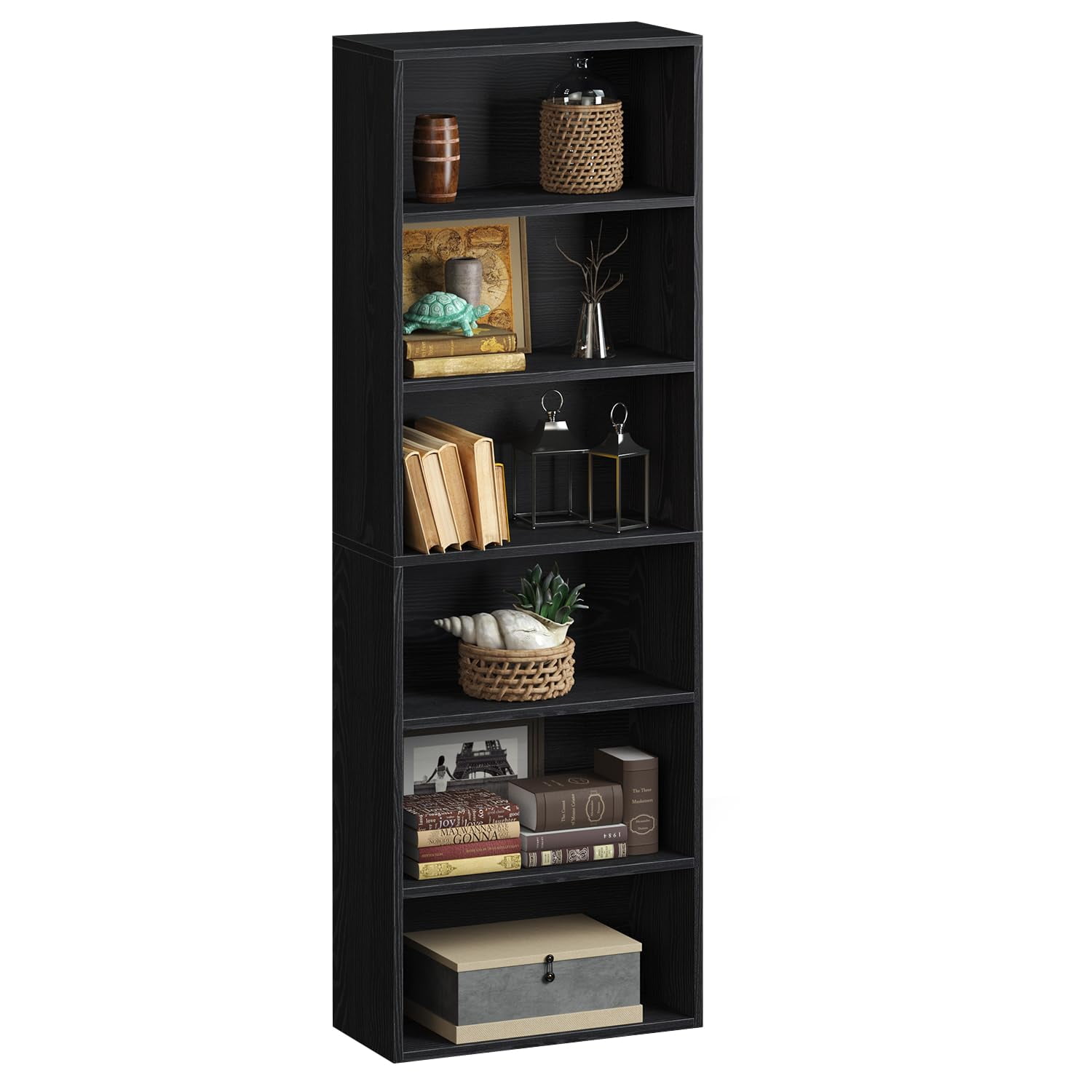 Bapipro Bookcase and Bookshelf, Floor Standing 6-Tier High Bookshelf, Display Storage Rack, Home Decorative Furniture, Suitable for Home Offices, Living Rooms, and Bedrooms,Black