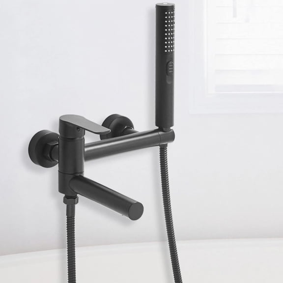 Wall Mounted Bath Taps with Hand Shower Brass Hot and Cold Water Multifunction Bathroom Shower Tap-Black Set