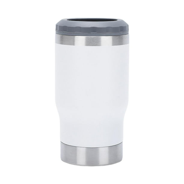 Enfriador de latas con aislamiento al vacío, soporte para botellas de cerveza de 14 oz de acero inoxidable para exteriores Blanco