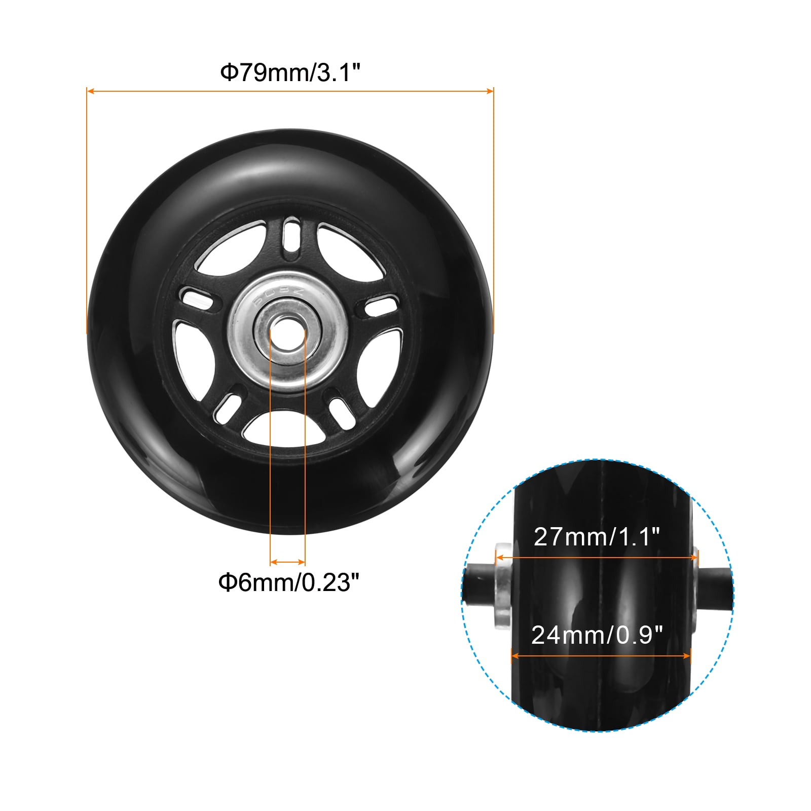 Uxcell Set of 2 Luggage Wheels Replacement 78 x 24 mm/3.1" x 0.9" Rubber Swivel Caster Bearing Wheels Repair Kits