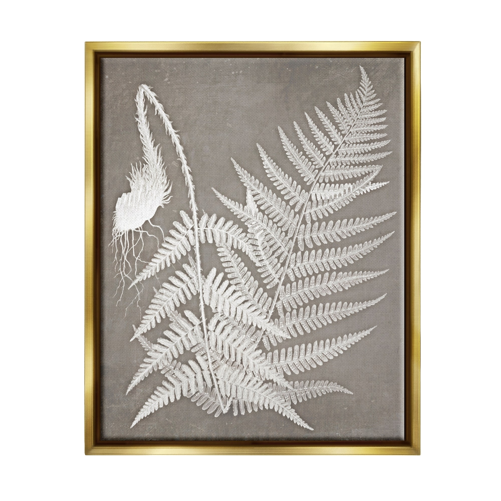 Stupell Industries Layered Botanicals Fern Leaves Nature Vegetation Graphic Art Metallic Gold Floating Framed Canvas Print Wall Art, Design by Graffitee Studios