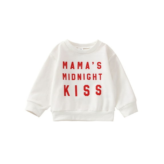 Qmyliery Toddler Baby Sweatshirt Casual Valentine's Day Letter Print Long Sleeve Pullover T-shirt for Girls Boys Streetwear,0-24 Months