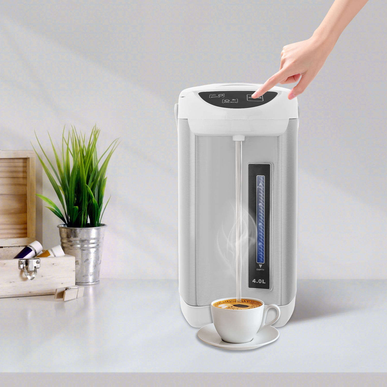 Electric Water Boiler,4L 304 Stainless Steel Countertop Water Heater with 3 Water Dispensing Modes and 24H Keep Warm,Warmer Anti-dry Burn Protection
