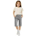 thumbnail image 5 of KAUOD Girl's Summer Capris Casual Cotton Linen Tapered High Waist Drawstring Knee Length Loose Trouser with Pockets Clothes, 5 of 9