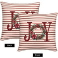 thumbnail image 2 of Joy Stripes Throw Pillow Covers 20x20 Inch Set of 2, Merry Christmas Wreath Joy Pillow Cases Xmas Holiday Red Stripes Pillowcase Home Decorative Cushion Covers for Sofa Couch Bed Living Room, 2 of 7
