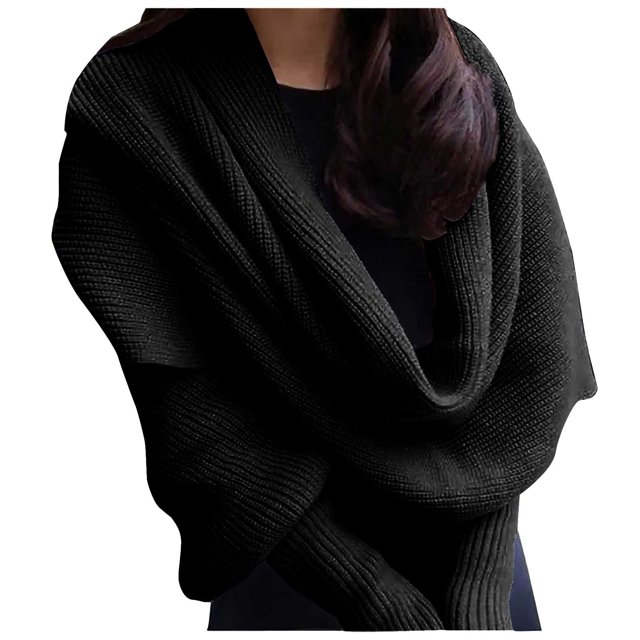 Breezora Short Button Front Cardigan Open Front Stole With Arm Openings Soft Yarn Weave Layering Piece For Casual Wear Black