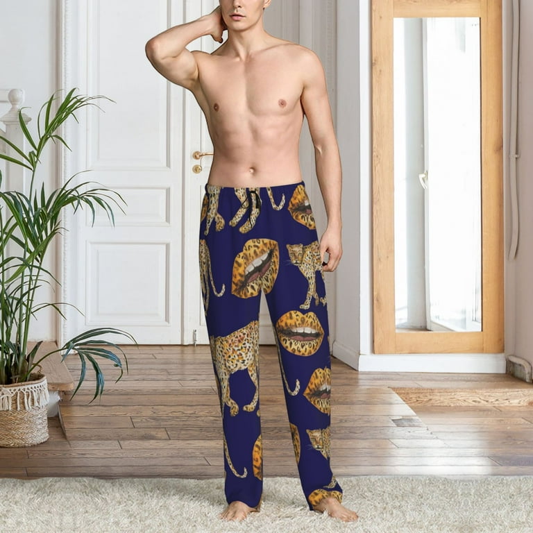 Mens Pajama Pants Bottoms with Pockets funny lip Leopard print blue Comfy Mens Pj Pants Soft Men Lounge Pants Walmart
