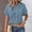 Blue, variant on Women's Army Green Blouse, Mandarin Collar Button Down Textured Top, Casual Short Sleeve Summer Shirt, Lightweight Linen-Style Tee