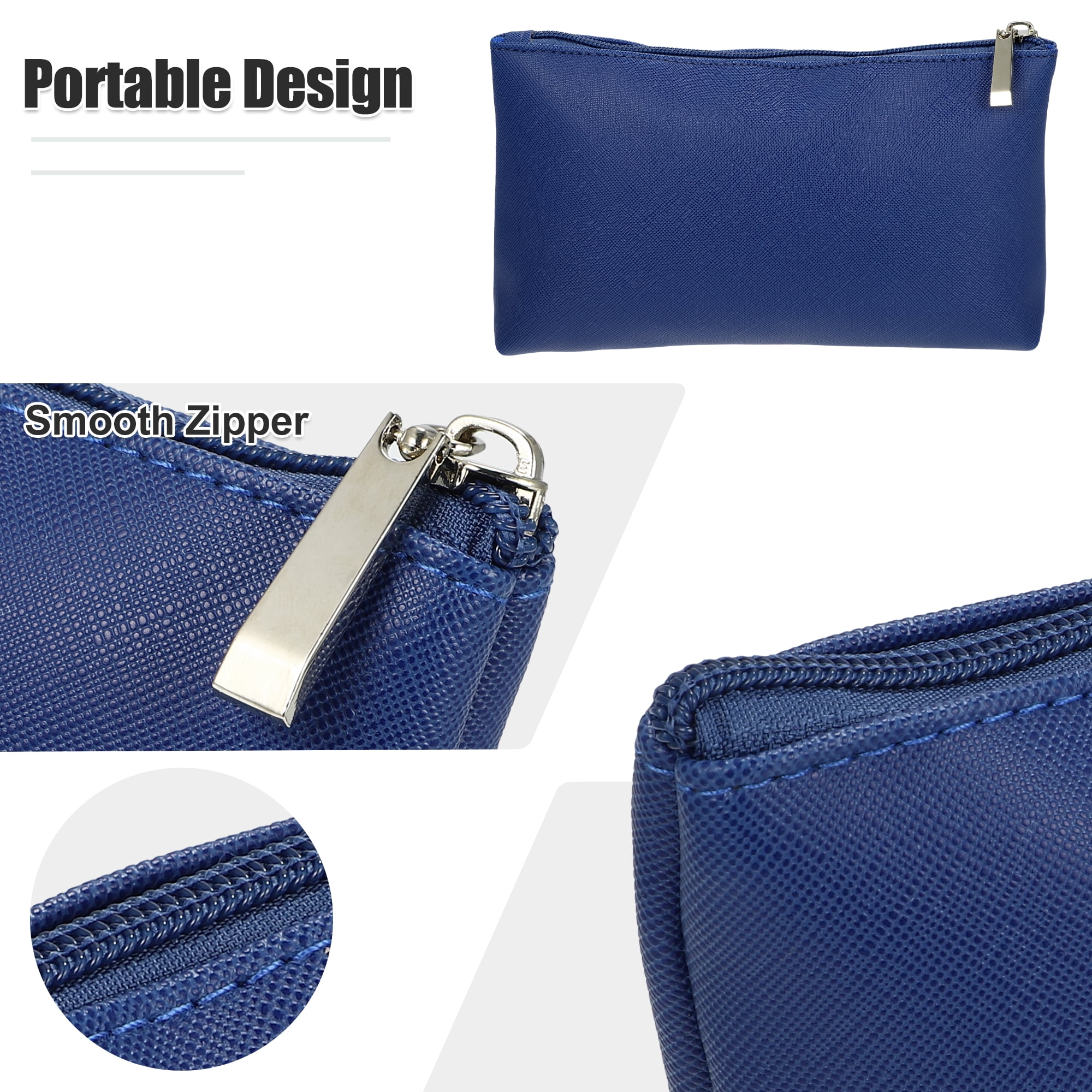 Unique Bargains 1Pc Travel Double Makeup Bag Portable Durable PU Leather Dark Blue M
