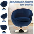 thumbnail image 4 of UPYOOE Modern Round Swivel Chair, Blue Velvet Accent Chair, 360 Swivel Cuddle Barrel Chair, Gold Base, Upholstered Vanity Chair for Living Room, Bedroom, Hotel, Studio, Bar, Salon, Right Navy Blue, 4 of 18