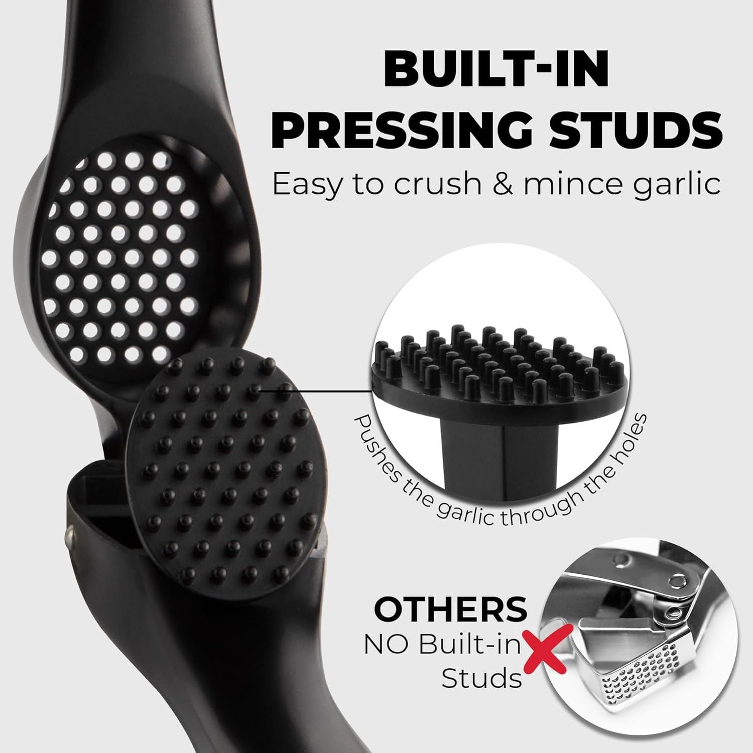 DIANJIE Kitchen Premium Garlic Press Set Rust Proof Dishwasher Safe Garlic Mincer Tool Silicone Garlic Peeler Brush Easy Squeeze Clean Ergonomic Soft Grip Handle Medium Black