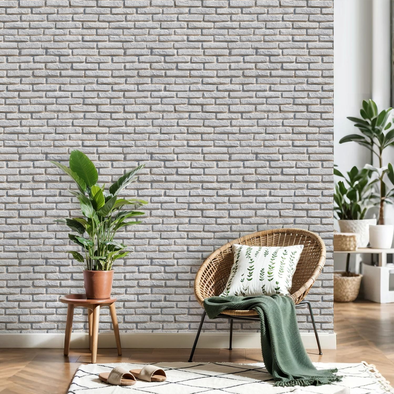 Peel and Stick Wallpaper White Brick Effect Wall Subtle Shadow Rough Surface Detail 17.7in x 118in Contact Paper Removable Self Adhesive Wall Mural Wall Decor for Bedroom Kitchen Cabinets