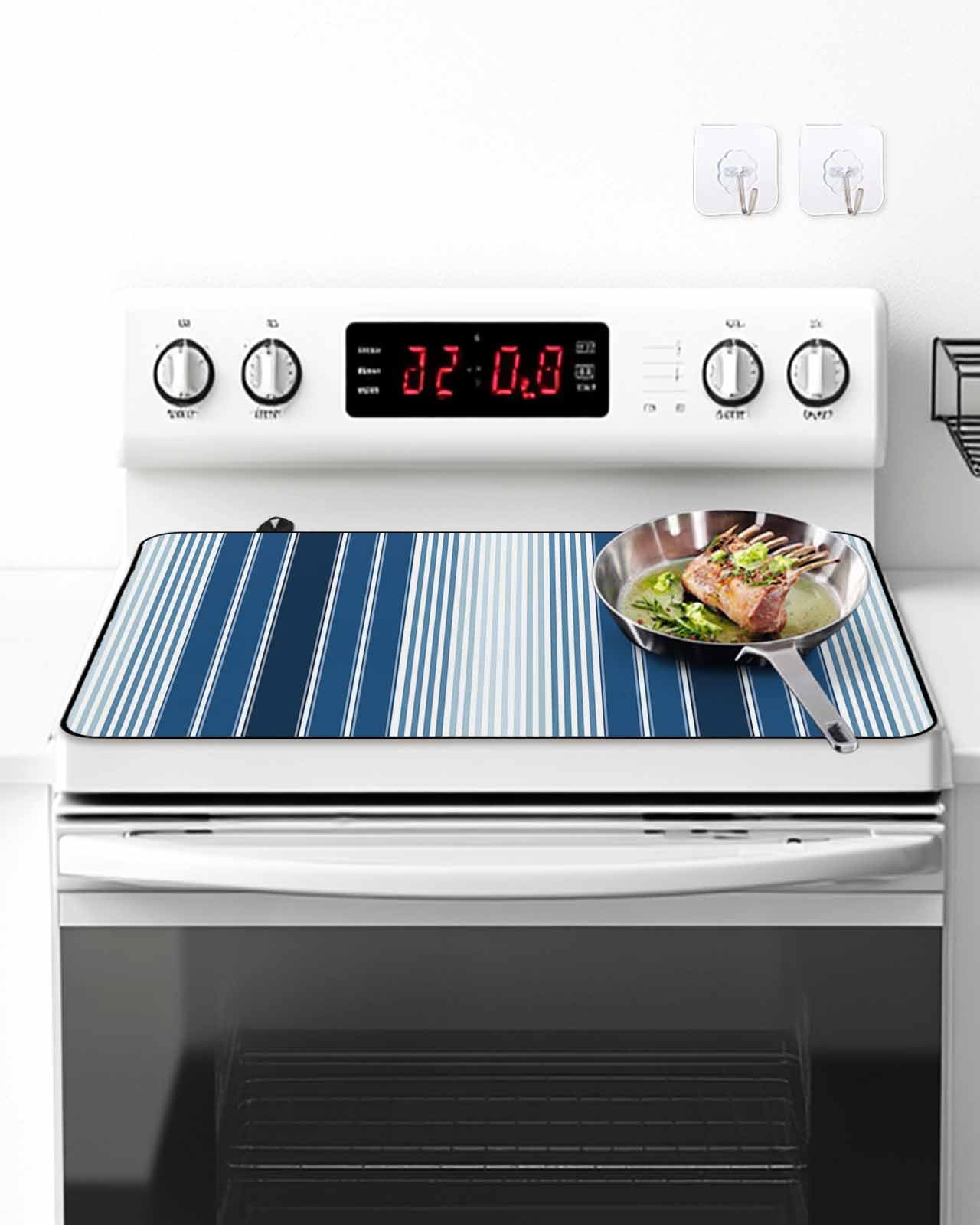 Stove Top Covers for Electric Stove, Navy Blue Ombre Stripe Glass Stovetop Cover Protector, Farmhouse Simple Striped Induction Cooktop Protector Oven Mat for Kitchen Countertop 24"x21"