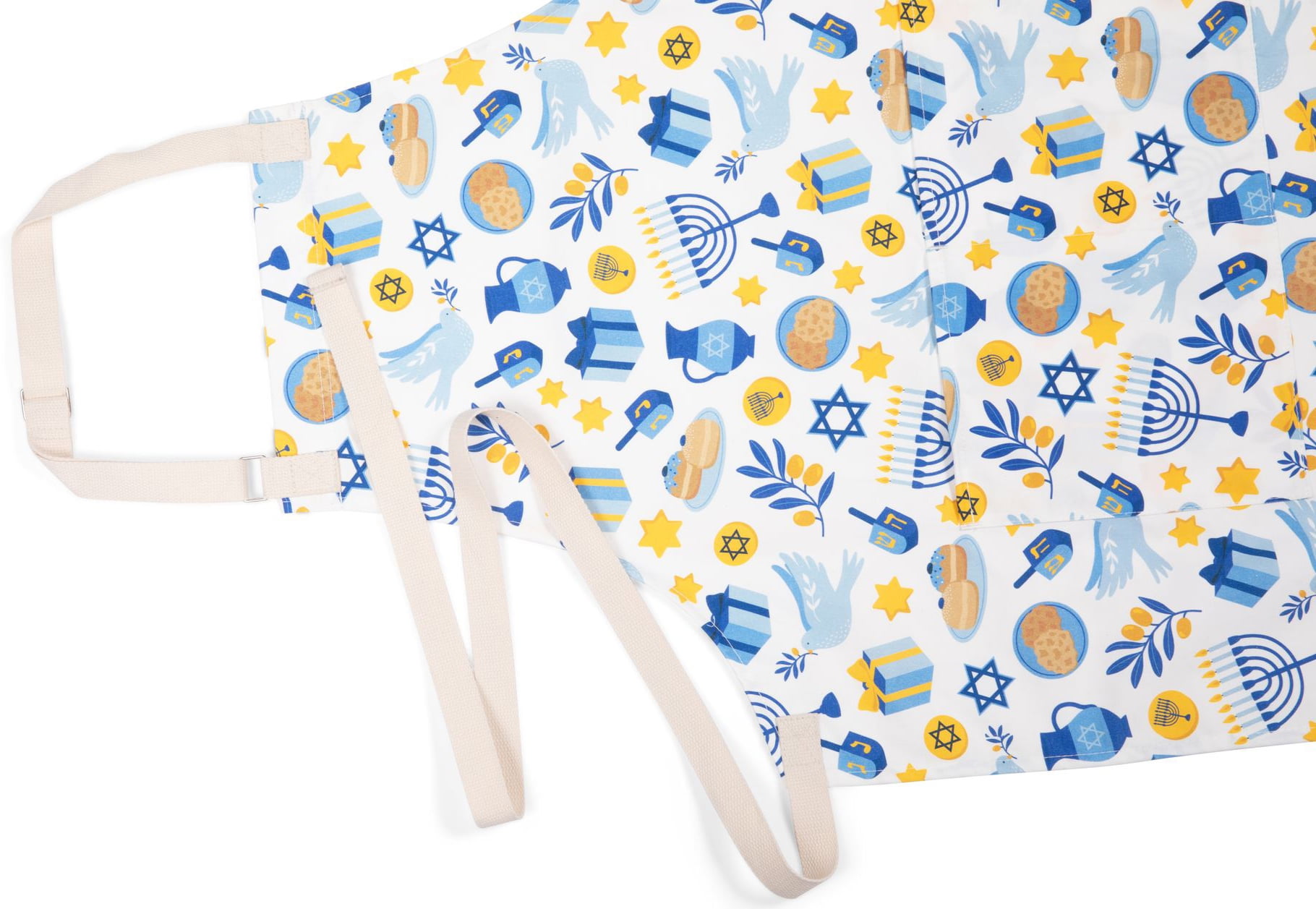 Pookie Home Happy Hanukkah Apron - Full Coverage Polyester/Cotton Apron with Large Pockets - Water/Oil/Stain Resistant