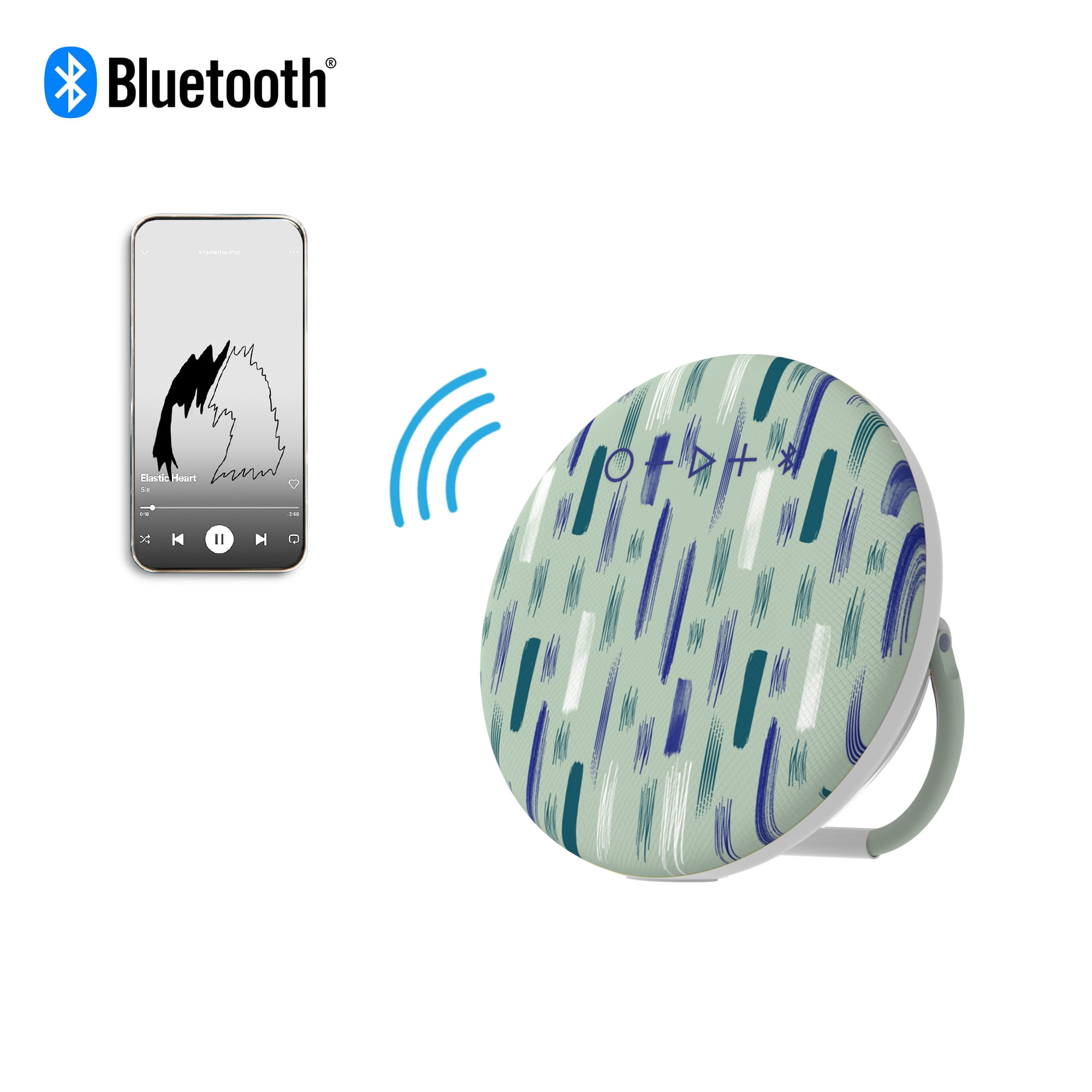 onn. Portable Bluetooth Speaker | IPX4 Water Resistant | Round Wireless Speaker, Moss Brushstrokes