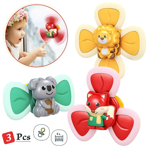 POINTERTECK 3PCS Suction Cup Spinning Top Toy - Safe Interesting Table Sucker Gameplay Early Learner Animal Toys Baby Bath Toys Baby Toys & Gifts