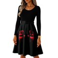 thumbnail image 4 of Halloween Dresses for Women Skeleton Castle Crew Neck Hepburn Cocktail Vintage Dresses Long Sleeve 1950s Retro Classic Tea Length Dress with Belt XL, 4 of 7
