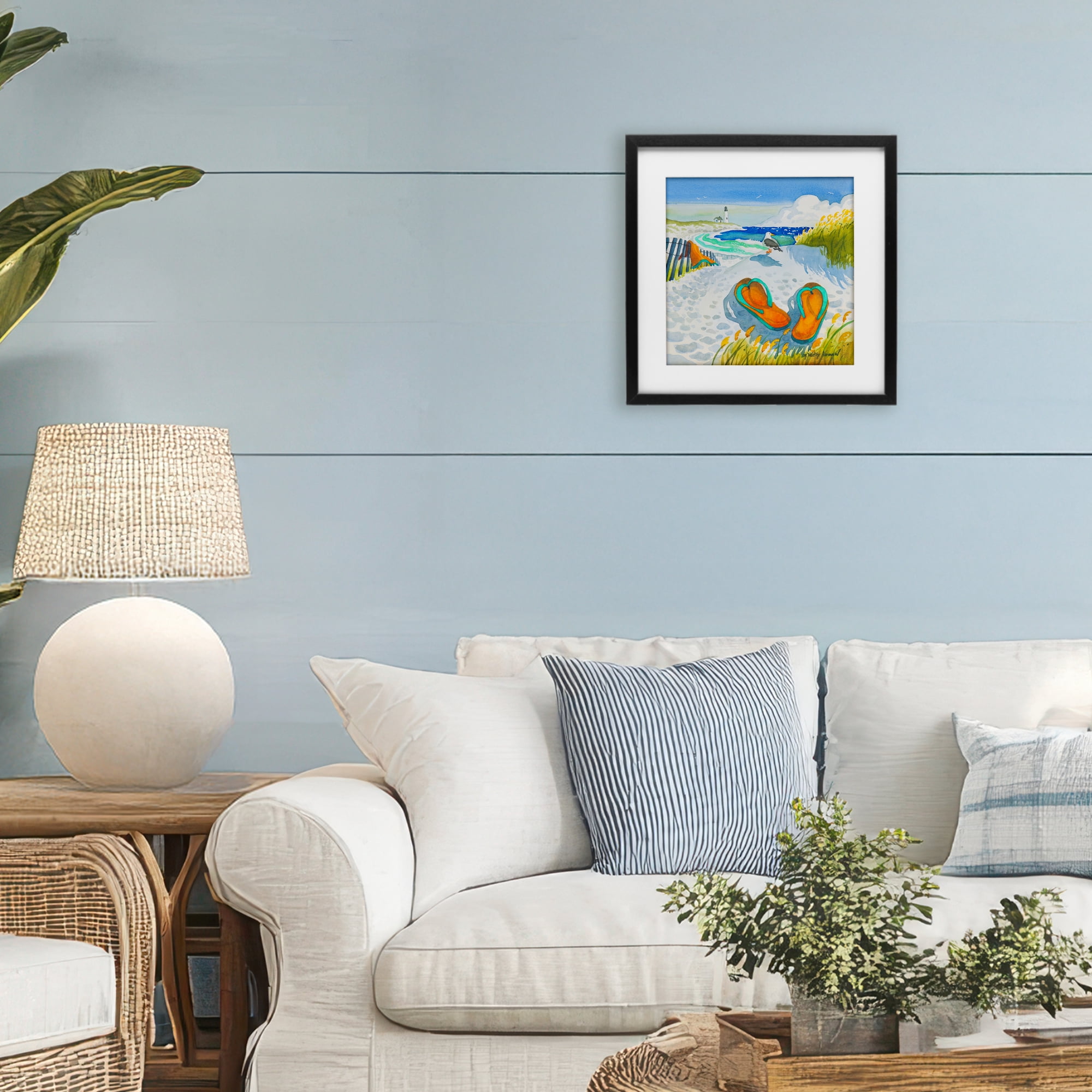 Stupell Industries Seagull & Flip Flops Black Framed Print Under Glass, design by Robin Altman