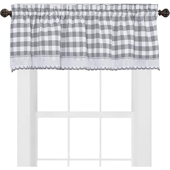 Sweet Home Collection Kitchen Window Curtain Panel Treatment Decorative Buffalo Check Design, Valance, Gray