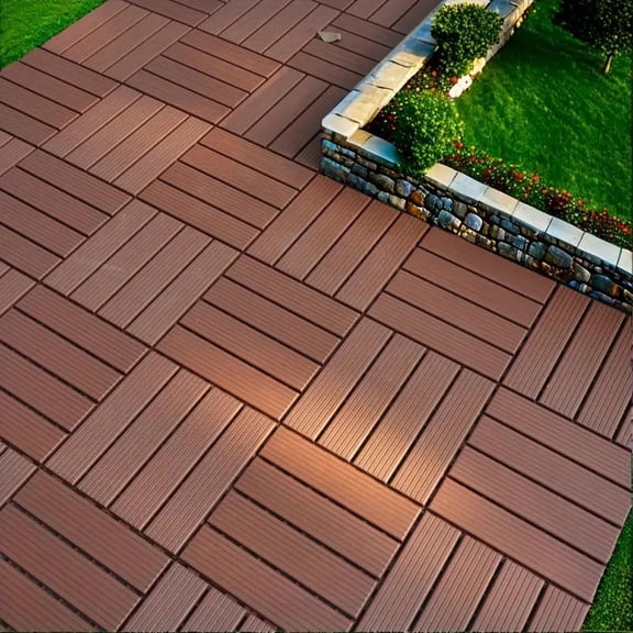 Plastic Interlocking Deck Tiles, 44 Pack Patio Deck Tiles, 12"x12" Square Waterproof Outdoor All Weather Use, Patio Decking Tiles For Poolside Balcony Backyard, Grey/Brown